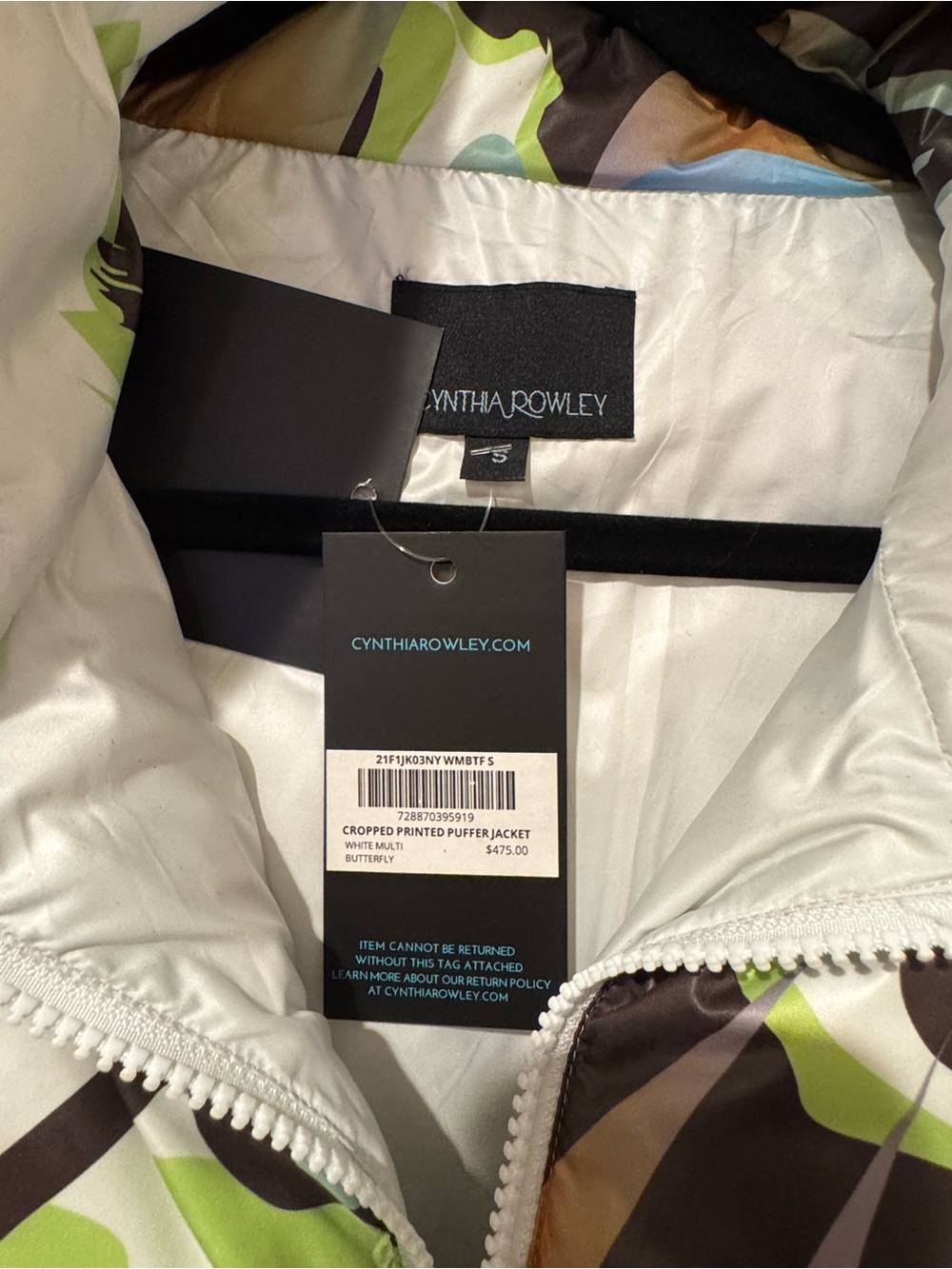 Cynthia Rowley White Puffer Jacket with Multicolor Graphic - Picture 3 of 6